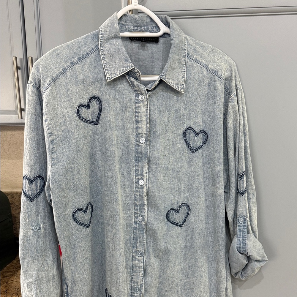 ♥️Valentine’s Day!♥️ Denim Dress with Heart Embroidery